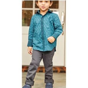 Matilda Jane JACK FROST Shirt 4 Turquoise Button Down Boys Holiday Print New